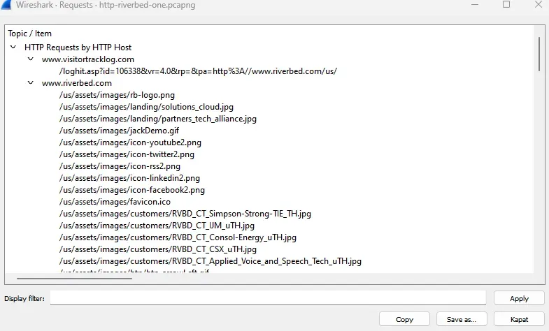 Wireshark HTTP Requests İstatistiği