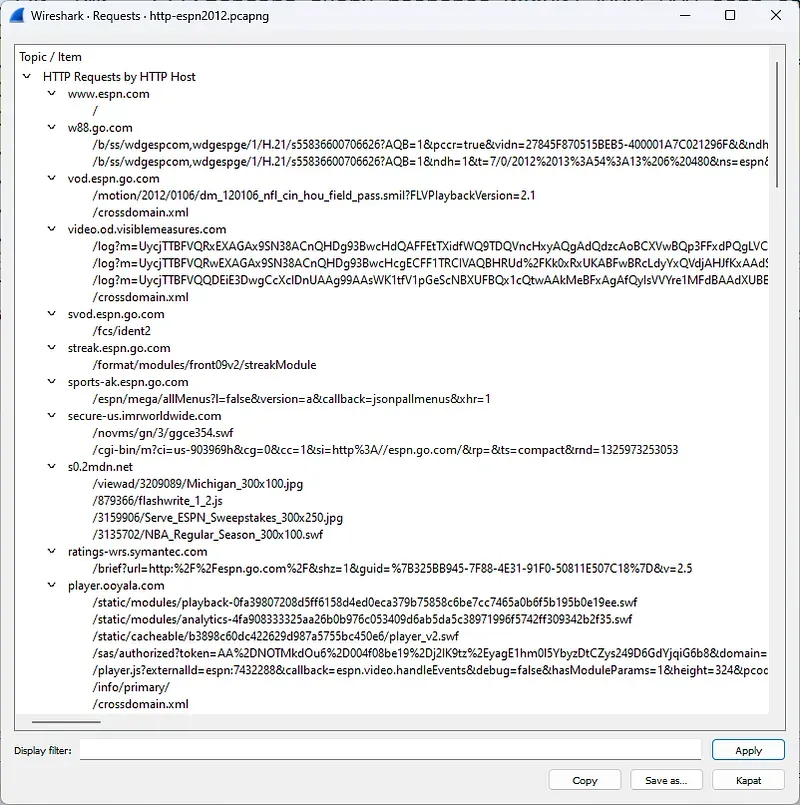 HTTP 301, 302 ve 404 Kodlarının Paket Listesindeki Görünümü