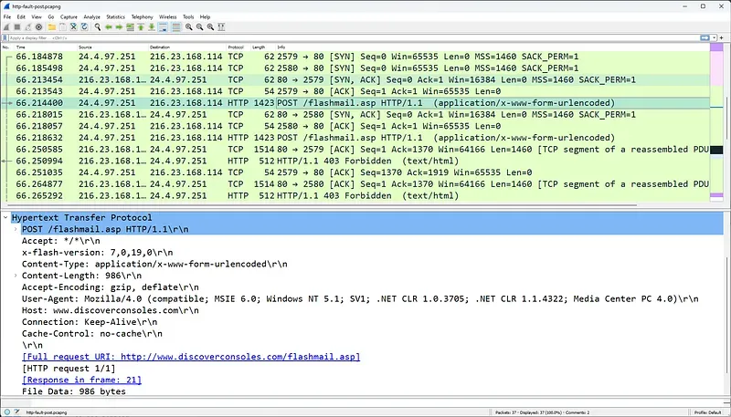 http-fault-post.pcapng ile Gecikme ve Zamanlama Analizi