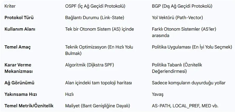 OSPF ve BGP Protokollerinin Karşılaştırmalı Analizi