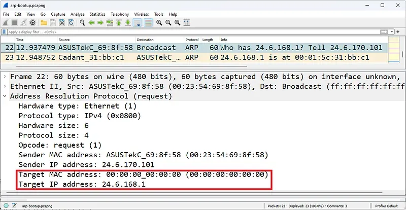 Wireshark ARP İsteği İncelemesi