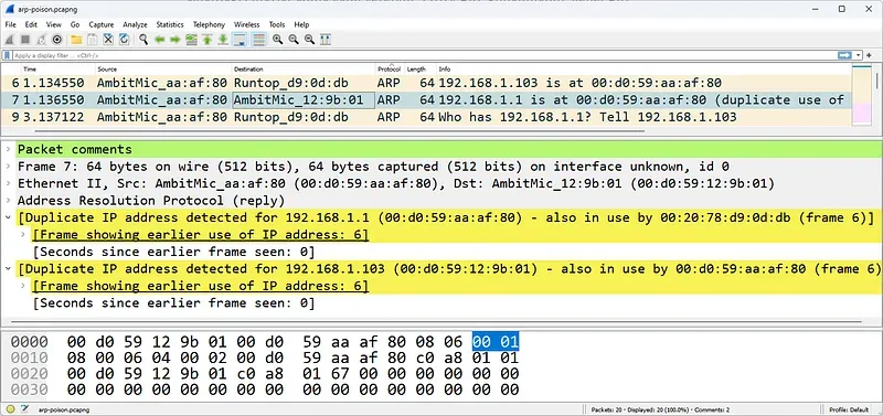 Wireshark Üzerinde ARP Zehirlenmesi Trafiğinin Görünümü
