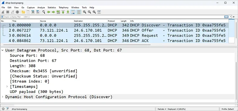 UDP Tabanlı DHCP Başlatma Sırası