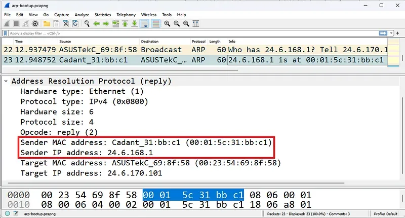 Wireshark ARP Yanıtı İncelemesi