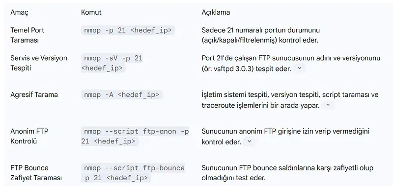 Nmap FTP Tarama Senaryoları